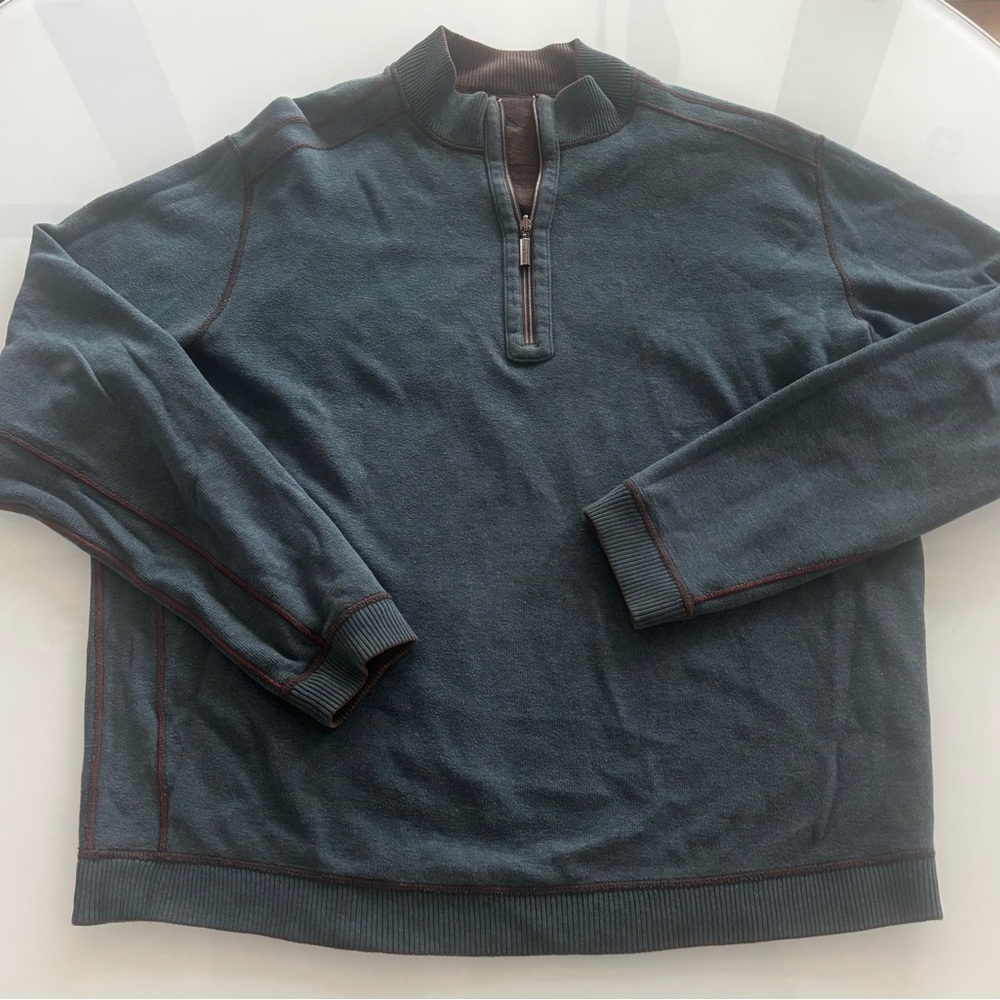 Tommy Bahama Reversible 1/4 Zip Sweater Mens Teal and Brown